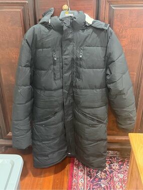 Rejina Pyo Black Long Quilted Puffer Coat with Hood